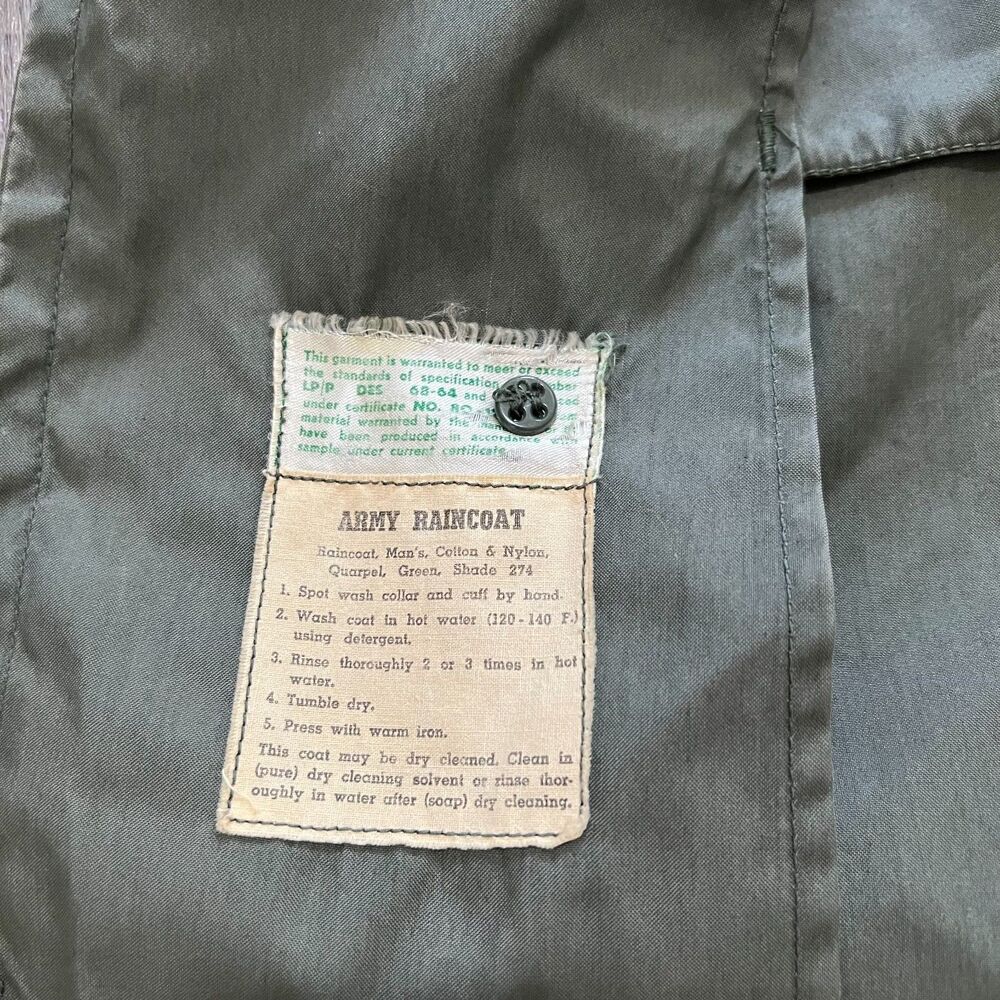 Vintage US Army Raincoat Cotton Nylon Belted Trench 60s - Picture 3 of 6